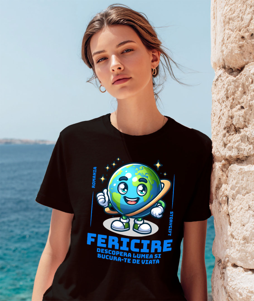 Tricou Femei, Barbati, Copii, Fata, Baiat, Unisex Personalizat "Produse personalizate pentru vacanță – Planeta Pământ veselă și fericire" [2]