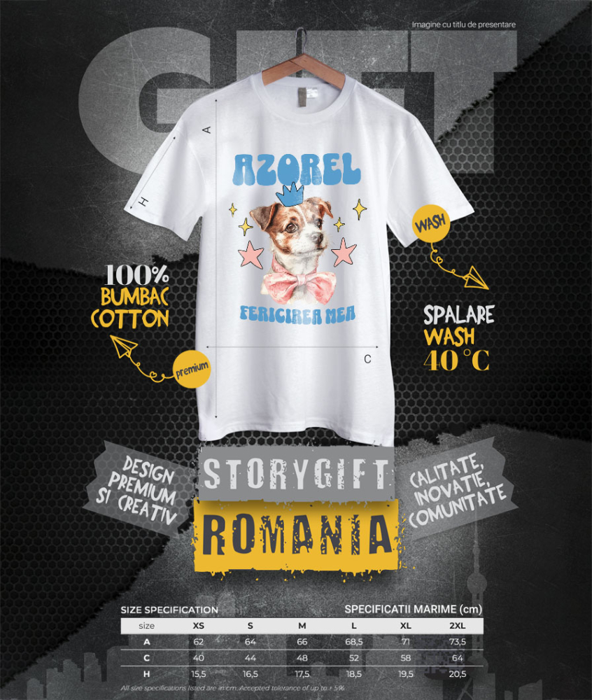 Tricou Femei, Barbati, Copii, Fata, Baiat, Unisex Personalizat Azorel Fericirea Mea – Portret Animat Câine Regal | Cadou Personalizat [4]