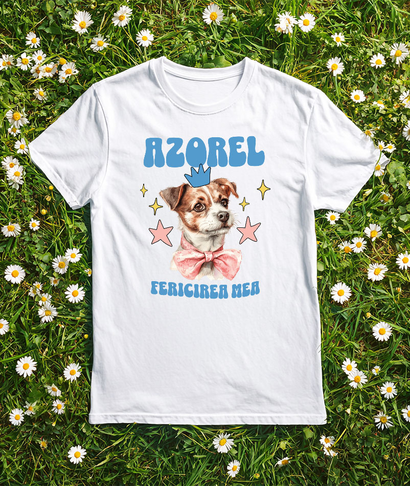 Tricou Femei, Barbati, Copii, Fata, Baiat, Unisex Personalizat Azorel Fericirea Mea – Portret Animat Câine Regal | Cadou Personalizat [3]
