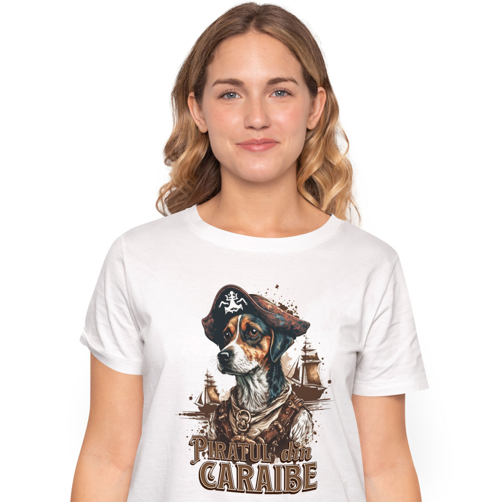 Tricou Femei, Barbati, Copii, Fata, Baiat, Unisex Personalizat Piratul din Caraibe – Portret Personalizat Câine Aventurier [1]