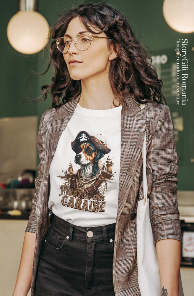 Tricou Femei, Barbati, Copii, Fata, Baiat, Unisex Personalizat Piratul din Caraibe – Portret Personalizat Câine Aventurier [2]