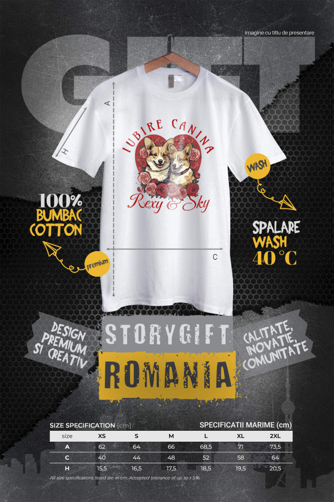 Tricou Femei, Barbati, Copii, Fata, Baiat, Unisex Personalizat Portret Cuplu Câini – Rexy & Sky Valentine's Day | Cadou Personalizat [4]
