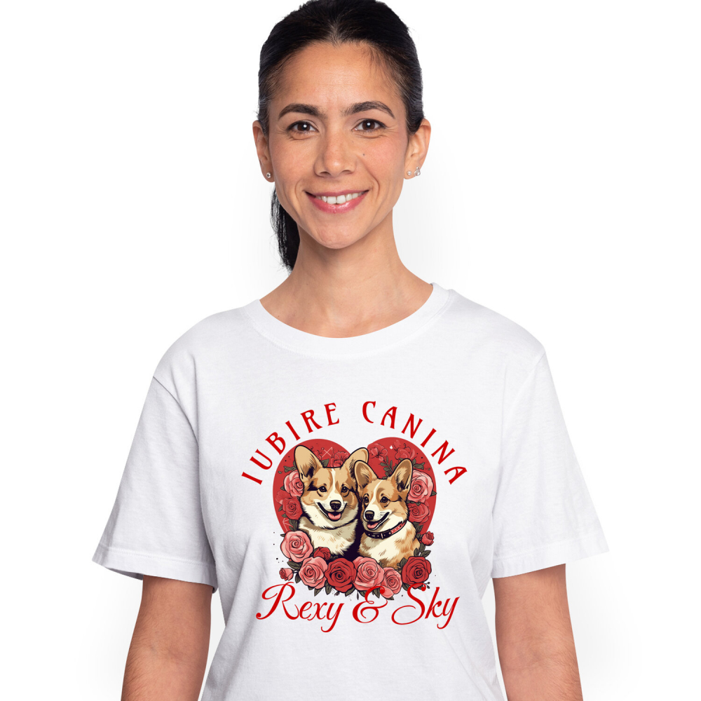 Tricou Femei, Barbati, Copii, Fata, Baiat, Unisex Personalizat Portret Cuplu Câini – Rexy & Sky Valentine's Day | Cadou Personalizat [1]