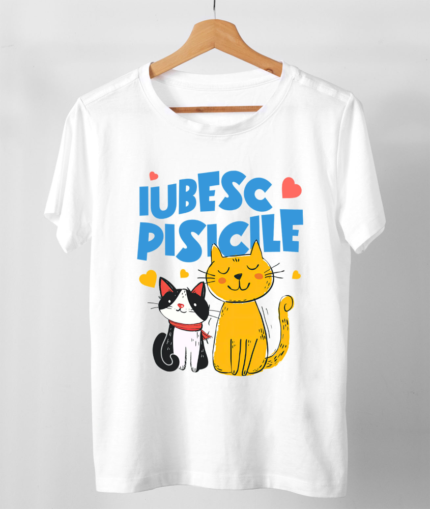 Tricou Femei, Barbati, Copii, Fata, Baiat, Unisex Personalizat Portret Două Pisici Portocalie și Neagră „Iubesc Pisicile” – Cadou Personalizat Pentru Iubitorii De Pisici [3]