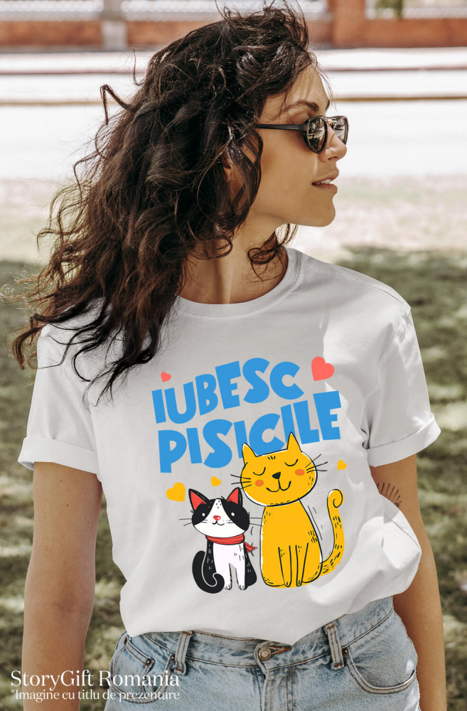 Tricou Femei, Barbati, Copii, Fata, Baiat, Unisex Personalizat Portret Două Pisici Portocalie și Neagră „Iubesc Pisicile” – Cadou Personalizat Pentru Iubitorii De Pisici [2]