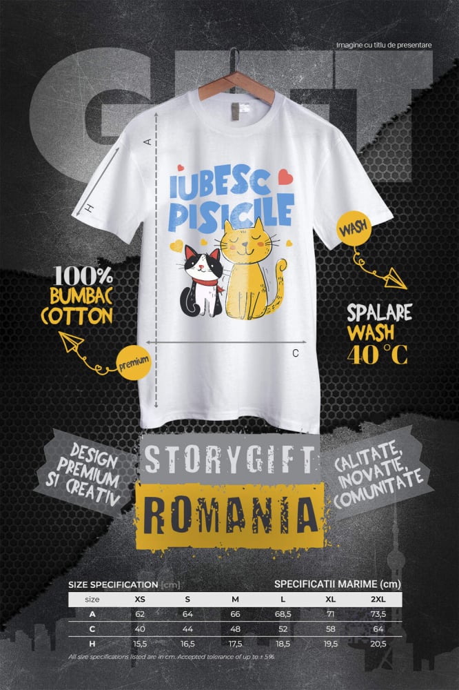 Tricou Femei, Barbati, Copii, Fata, Baiat, Unisex Personalizat Portret Două Pisici Portocalie și Neagră „Iubesc Pisicile” – Cadou Personalizat Pentru Iubitorii De Pisici [4]
