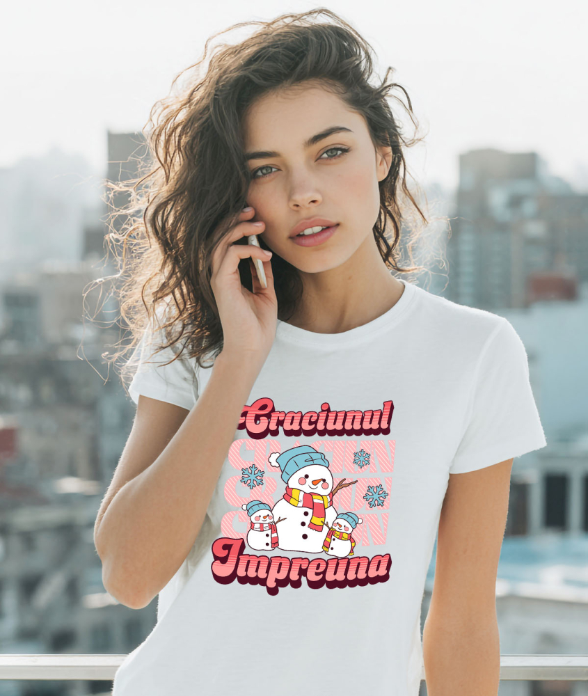 Tricou Femei, Barbati, Copii, Fata, Baiat, Unisex Personalizat Portret Familie cu Oameni de Zăpadă Veseli – Cadouri Personalizate pentru Crăciunul Împreună [2]