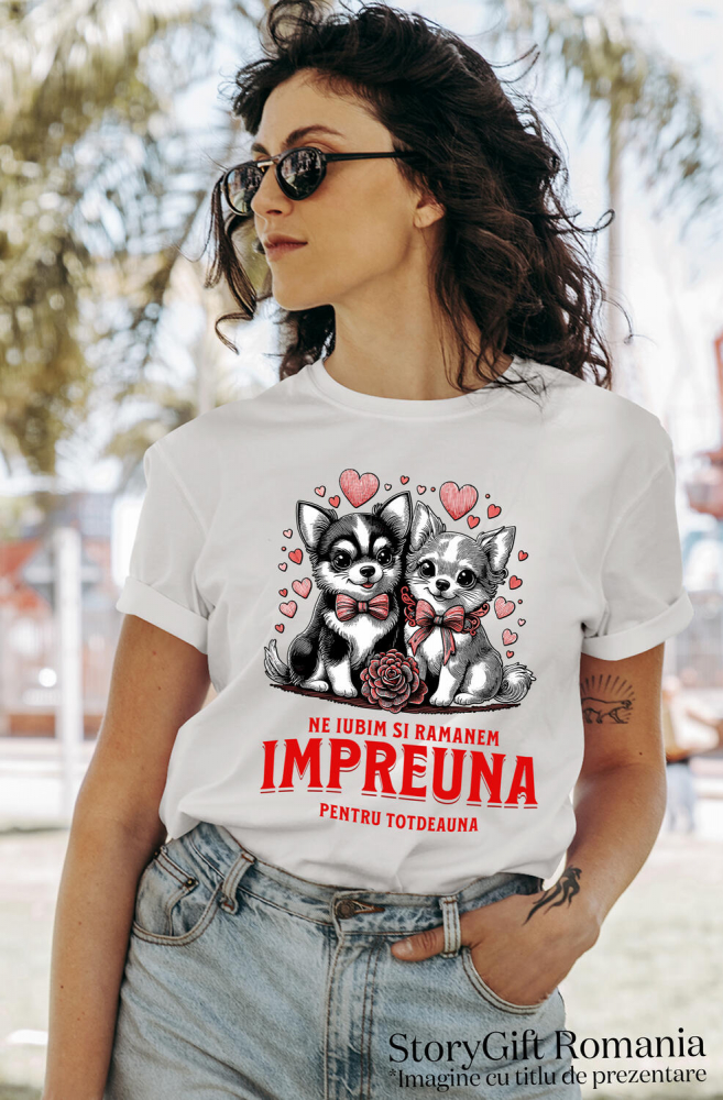 Tricou Femei, Barbati, Copii, Fata, Baiat, Unisex Personalizat Portret Cuplu Câini – Ne Iubim și Rămânem Împreună | Cadou Personalizat [2]