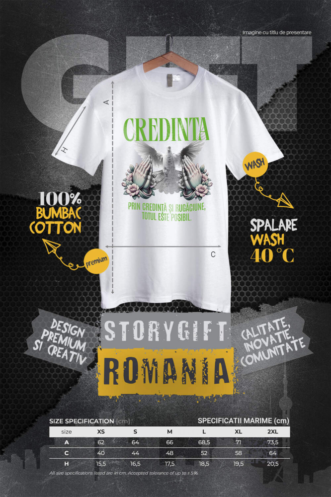 Tricou Femei, Barbati, Copii, Fata, Baiat, Unisex Personalizat "Porumbel Alb – Puritate, Credință și Rugăciune | Totul Este Posibil" [4]
