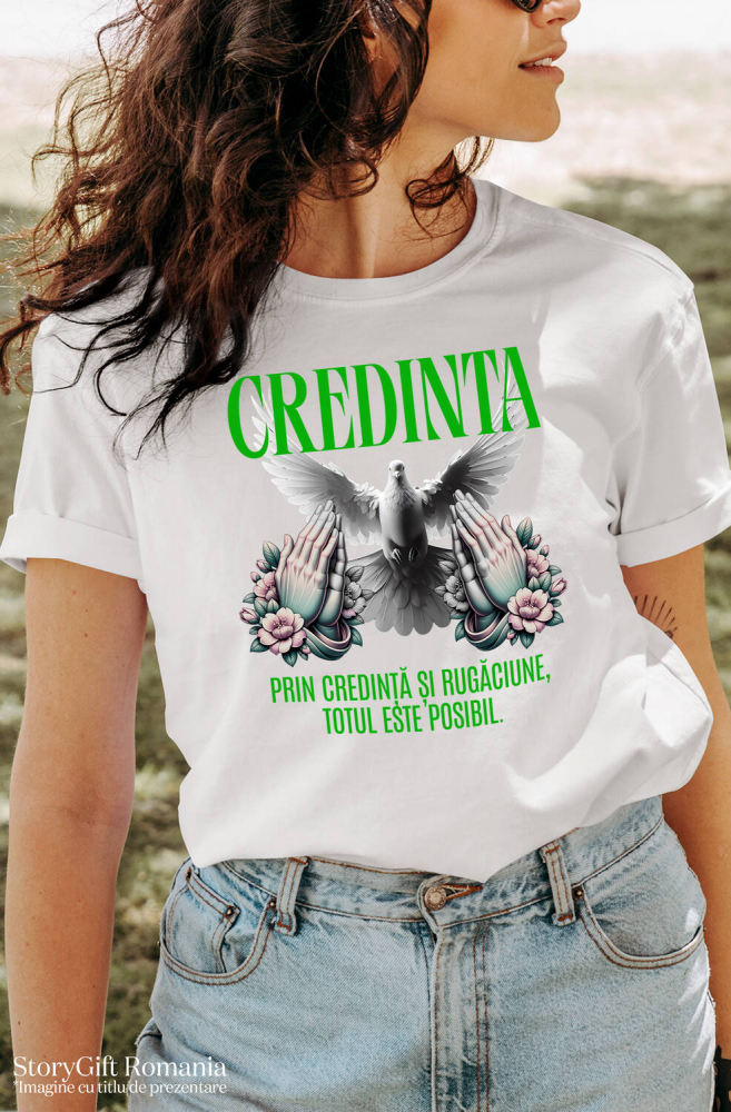 Tricou Femei, Barbati, Copii, Fata, Baiat, Unisex Personalizat "Porumbel Alb – Puritate, Credință și Rugăciune | Totul Este Posibil" [2]