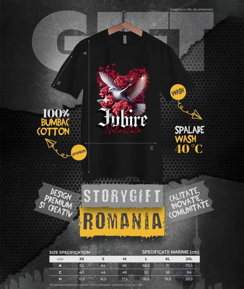 Tricou Femei, Barbati, Copii, Fata, Baiat, Unisex Personalizat „Porumbel Alb Trandafiri Roșii - Cadou Personalizat „Iubire Nelimitată” pentru Ziua Îndrăgostiților, Familie, Copii și Prieteni” [4]