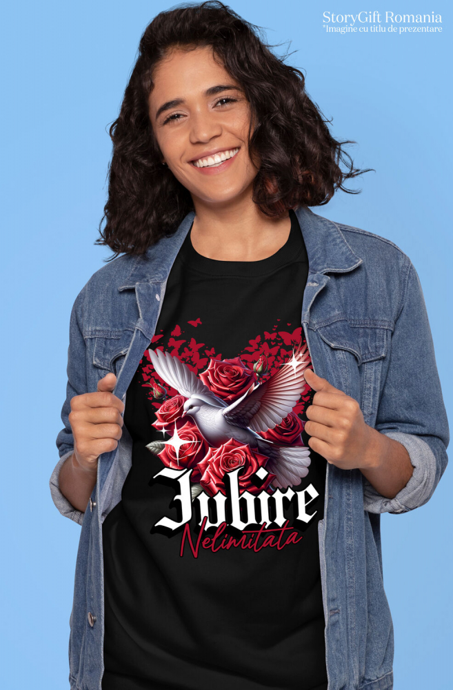 Tricou Femei, Barbati, Copii, Fata, Baiat, Unisex Personalizat „Porumbel Alb Trandafiri Roșii - Cadou Personalizat „Iubire Nelimitată” pentru Ziua Îndrăgostiților, Familie, Copii și Prieteni” [2]