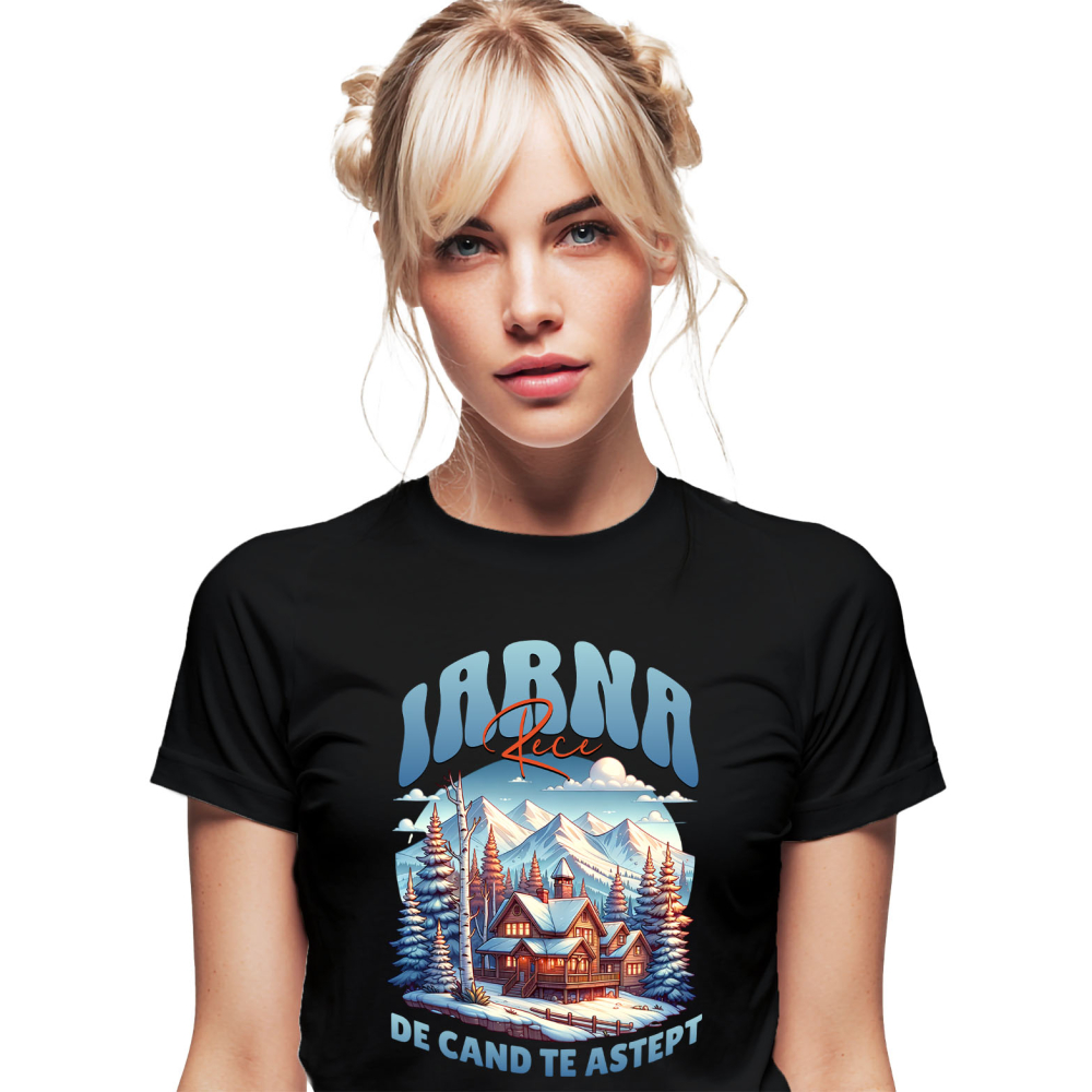 Tricou Femei, Barbati, Copii, Fata, Baiat, Unisex Personalizat "Cabana în Pădure și Zăpadă – Vacanță de Iarnă și Crăciun în Natură" [1]