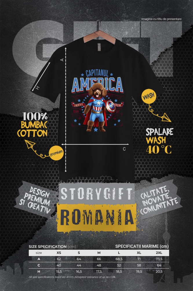 Tricou Femei, Barbati, Copii, Fata, Baiat, Unisex Personalizat Pudel în Costum Captain America cu Pelerină - Cadou Personalizat pentru Copii și Iubitorii de Câini [4]