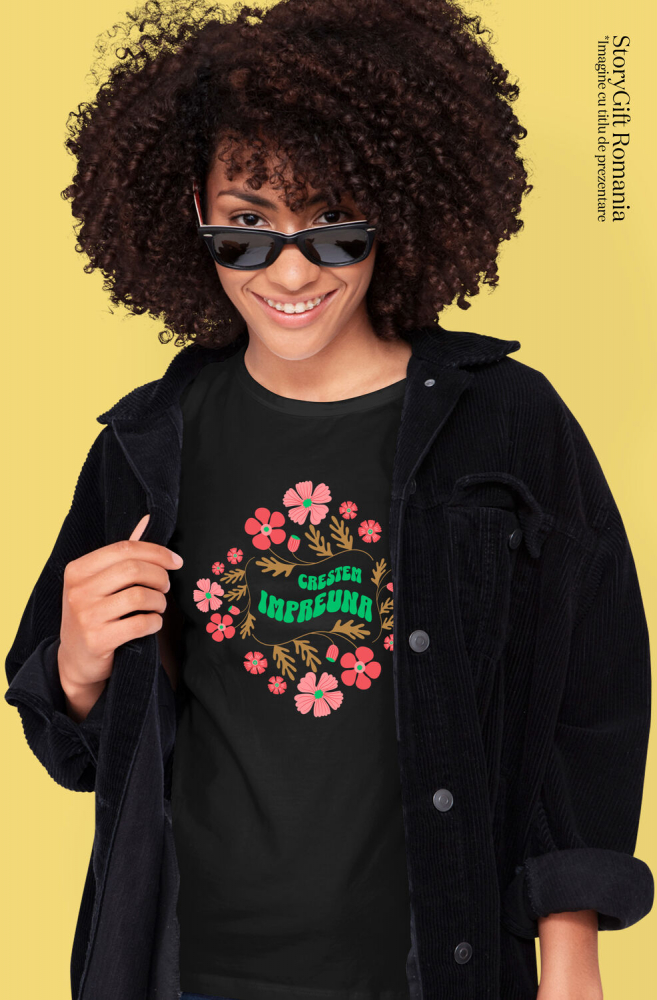 Tricou Femei, Barbati, Copii, Fata, Baiat, Unisex Personalizat Rama Foto cu Flori Colorate | Cadou Personalizat Creștem Împreună | Dragoste și Natură [2]