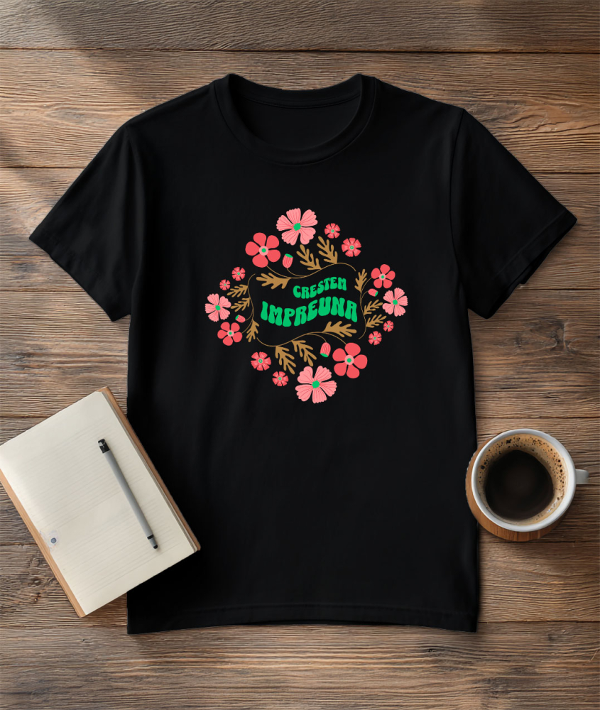 Tricou Femei, Barbati, Copii, Fata, Baiat, Unisex Personalizat Rama Foto cu Flori Colorate | Cadou Personalizat Creștem Împreună | Dragoste și Natură [3]