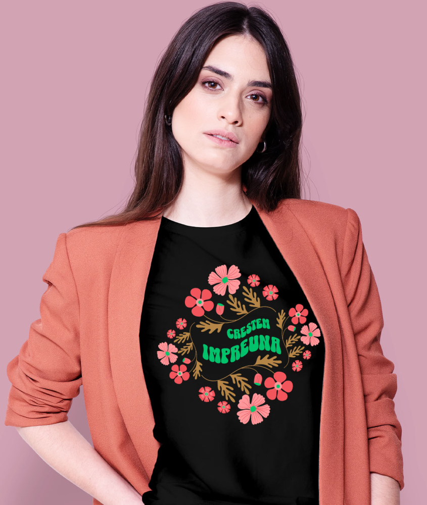 Tricou Femei, Barbati, Copii, Fata, Baiat, Unisex Personalizat Rama Foto cu Flori Colorate | Cadou Personalizat Creștem Împreună | Dragoste și Natură [2]
