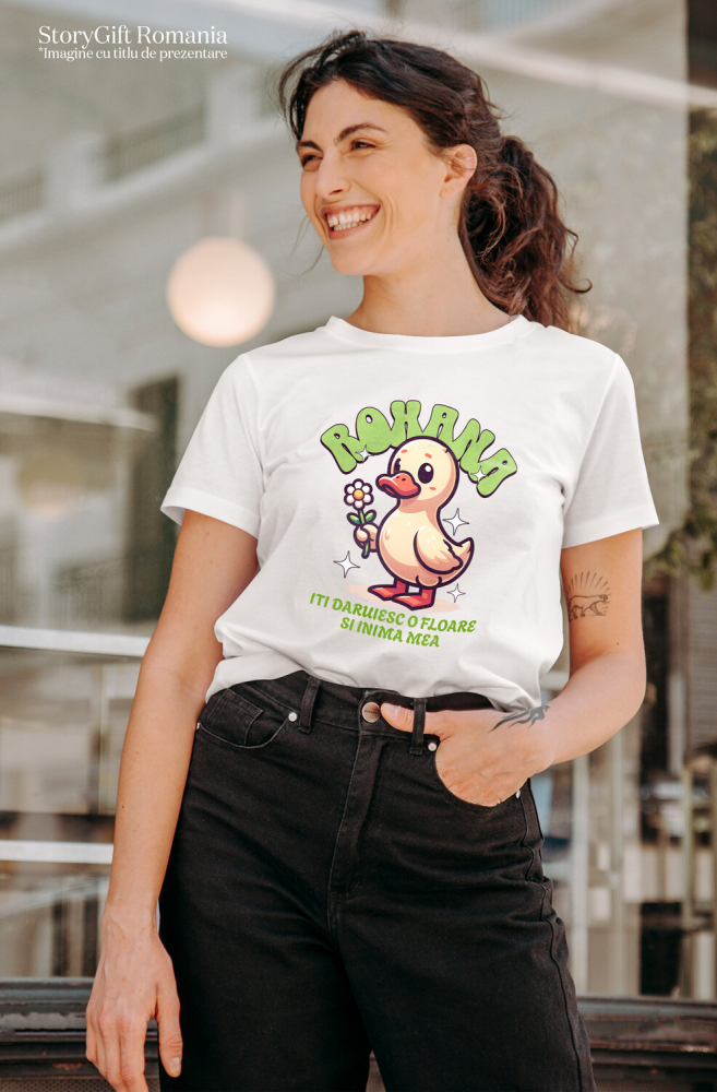 Tricou Femei, Barbati, Copii, Fata, Baiat, Unisex Personalizat Rata cu Floare Margaretă - Cadou Personalizat pentru Valentine's Day și Dragoste [2]