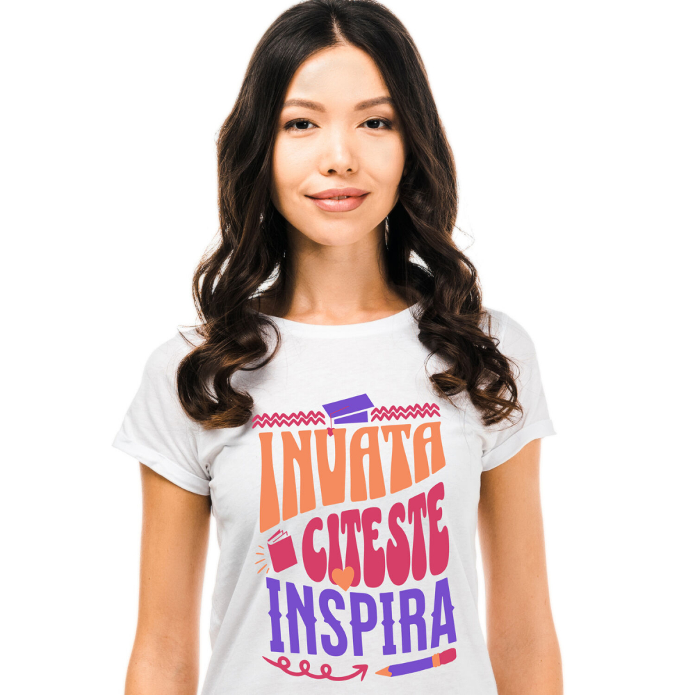 Tricou Femei, Barbati, Copii, Fata, Baiat, Unisex Personalizat Rechizite Școlare și Toca Motivațională | Educație, Citire și Inspirație pentru Elevi [1]