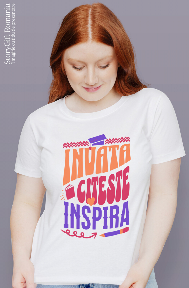 Tricou Femei, Barbati, Copii, Fata, Baiat, Unisex Personalizat Rechizite Școlare și Toca Motivațională | Educație, Citire și Inspirație pentru Elevi [2]
