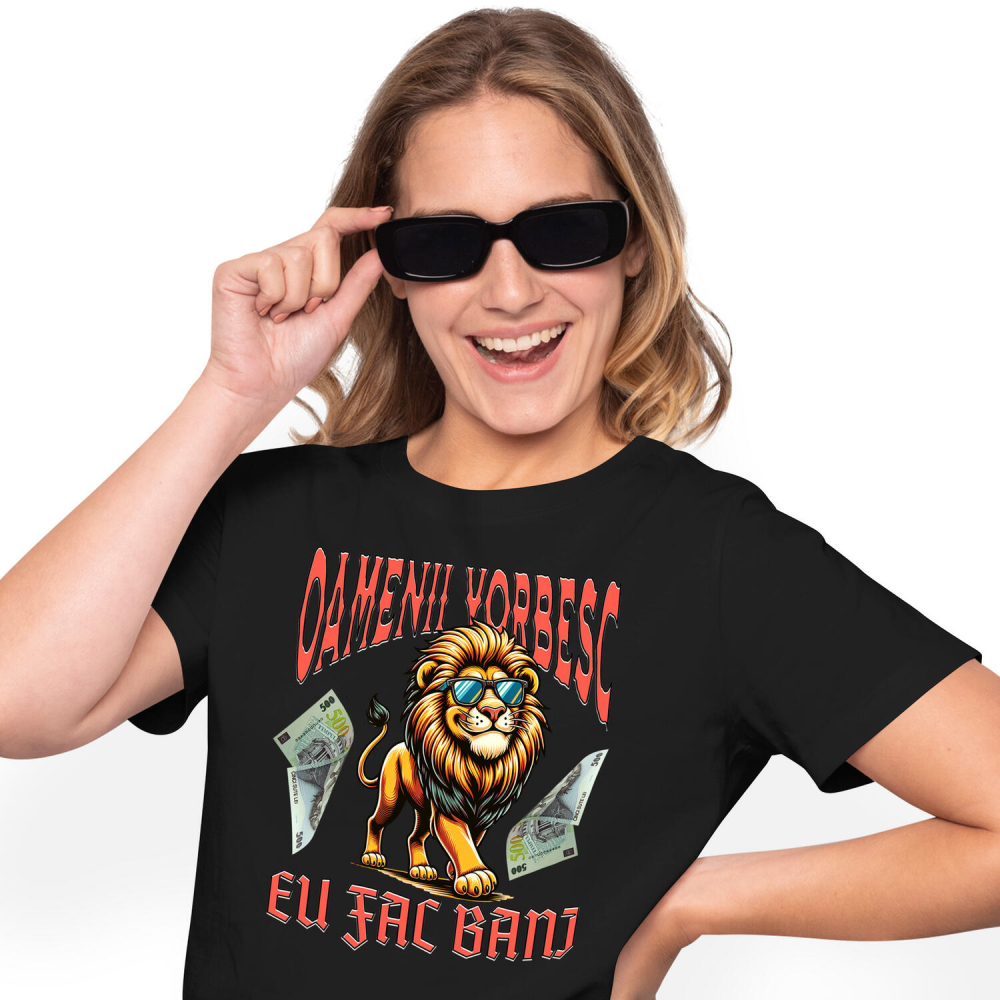 Tricou Femei, Barbati, Copii, Fata, Baiat, Unisex Personalizat Leu Fericit cu Ochelari și Bancnote – Design Motivațional Personalizat [1]