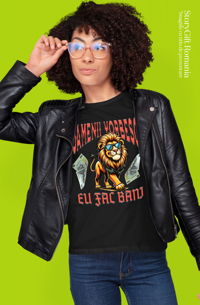 Tricou Femei, Barbati, Copii, Fata, Baiat, Unisex Personalizat Leu Fericit cu Ochelari și Bancnote – Design Motivațional Personalizat [2]