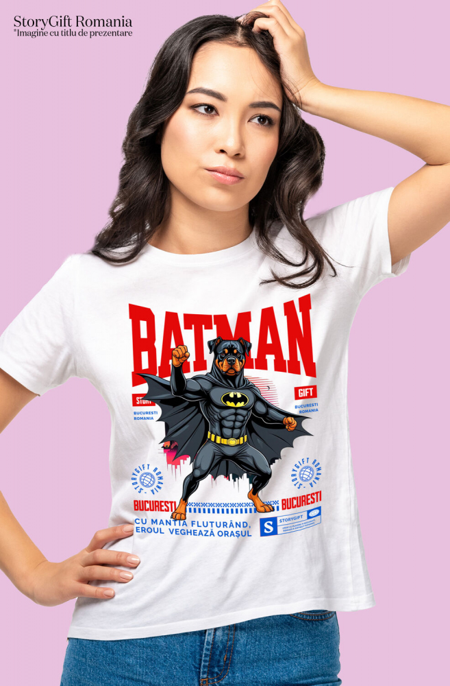 Tricou Femei, Barbati, Copii, Fata, Baiat, Unisex Personalizat Rottweiler În Costum de Batman – Câine Supererou pentru Copii și Iubitorii de Animale [2]