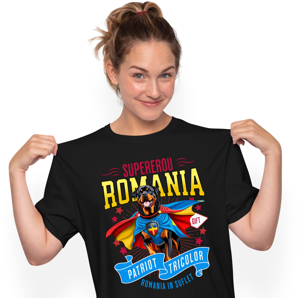 Tricou Femei, Barbati, Copii, Fata, Baiat, Unisex Personalizat Rottweiler în Costum de Căpitan România – Cadou Personalizat pentru Iubitorii de Câini [1]