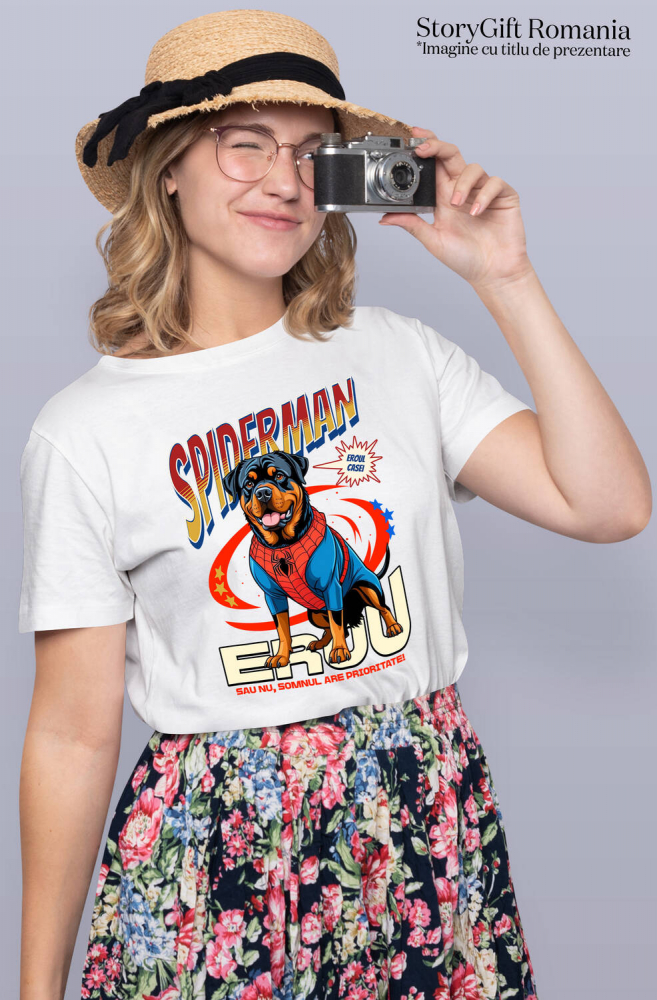 Tricou Femei, Barbati, Copii, Fata, Baiat, Unisex Personalizat Rottweiler în Costum Spider-Man - Cadou Personalizat pentru Copii și Familie [2]