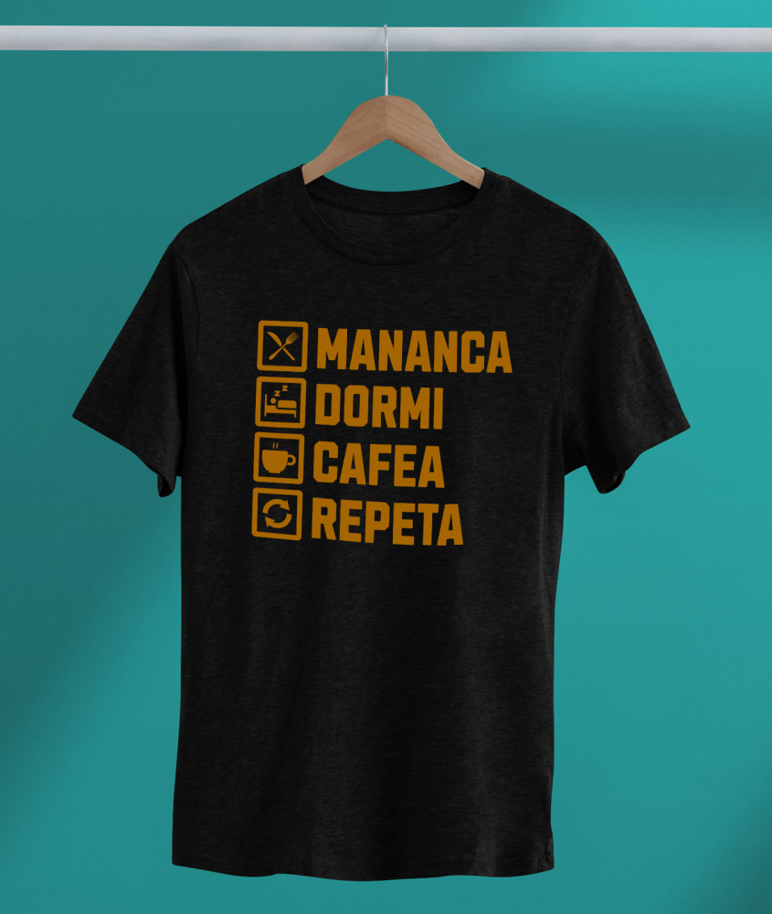 Tricou Femei, Barbati, Copii, Fata, Baiat, Unisex Personalizat „Cană Personalizată „Mănâncă, Dormi, Cafea, Repetă” - Cadou Haioas pentru Iubitorii de Energie Dimineața” [3]