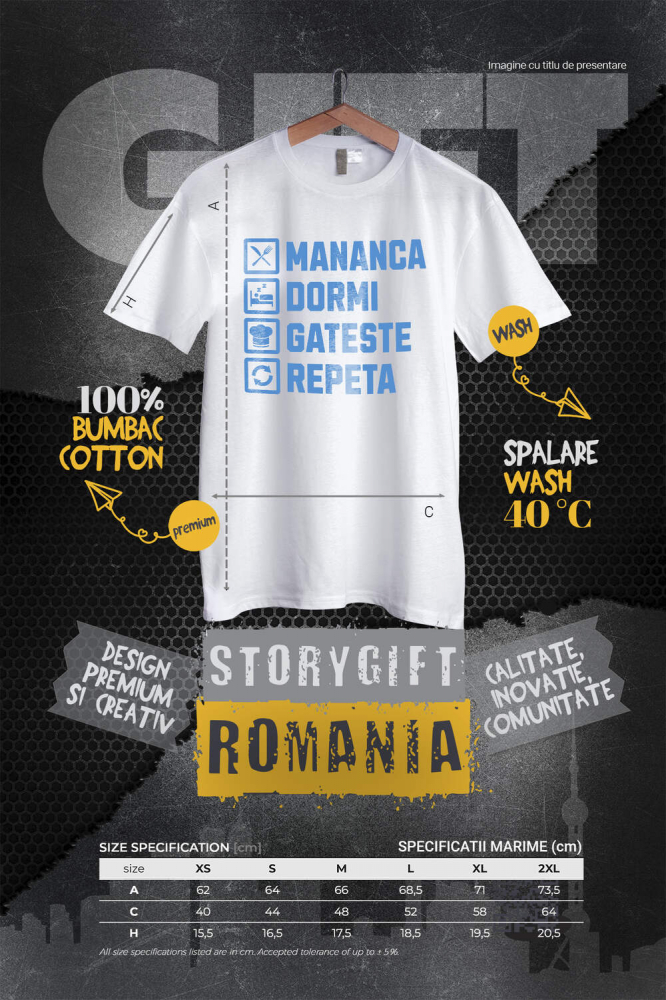 Tricou Femei, Barbati, Copii, Fata, Baiat, Unisex Personalizat Rutina zilnică „Mănâncă, dormi, gătește, repetă” – Cadou personalizat pentru iubitorii de gătit [4]