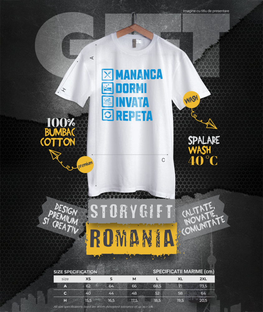 Tricou Femei, Barbati, Copii, Fata, Baiat, Unisex Personalizat Rutina Zilnică: Produse Personalizate pentru Alimentație, Somn, Învățat și Dezvoltare Personală pentru Copii și Familie [4]