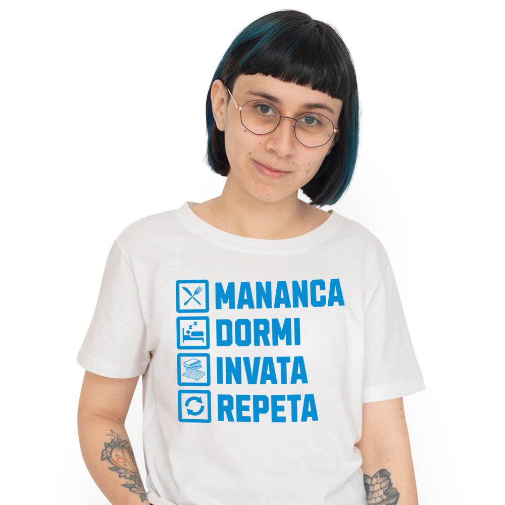 Tricou Femei, Barbati, Copii, Fata, Baiat, Unisex Personalizat Rutina Zilnică: Produse Personalizate pentru Alimentație, Somn, Învățat și Dezvoltare Personală pentru Copii și Familie [1]