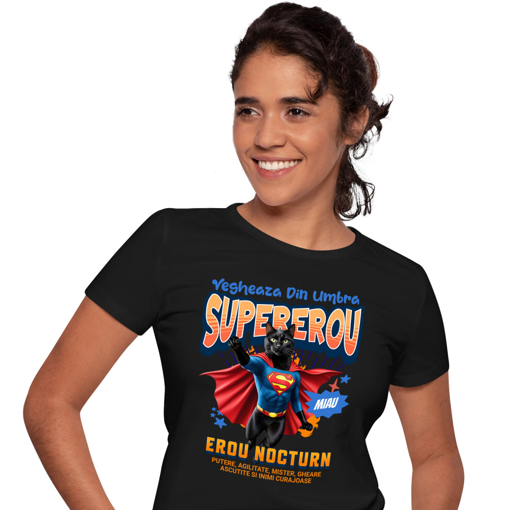 Tricou Femei, Barbati, Copii, Fata, Baiat, Unisex Personalizat Scottish Fold în Costum de Superman – Cadou pentru Iubitorii de Pisici [1]