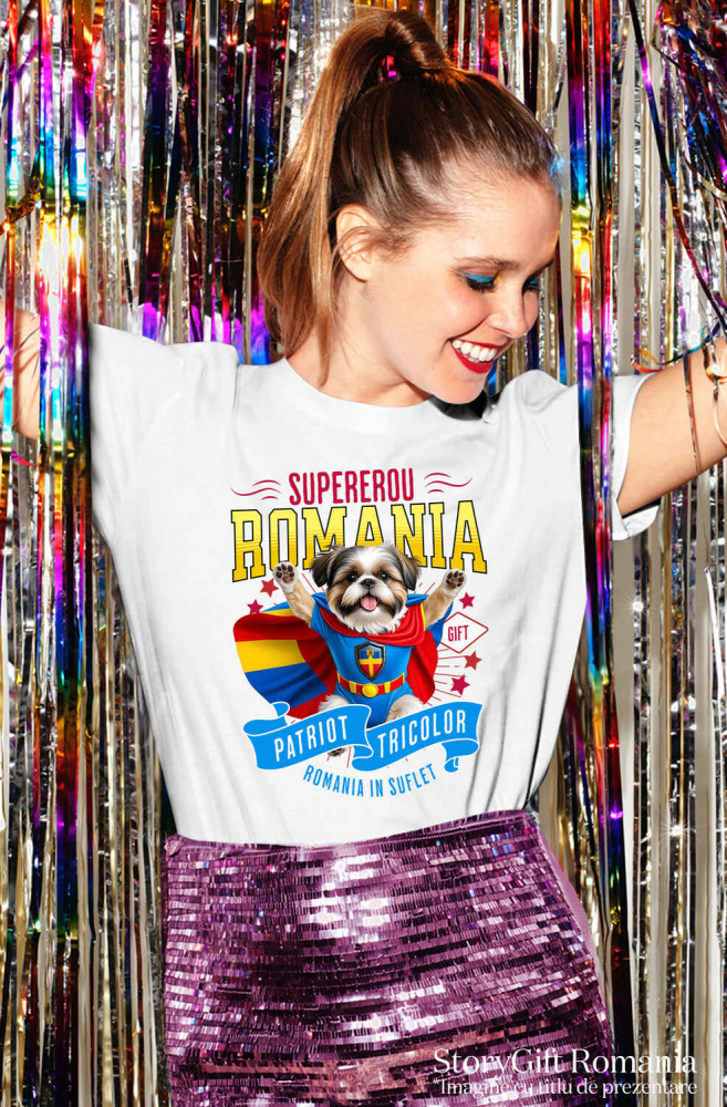 Tricou Femei, Barbati, Copii, Fata, Baiat, Unisex Personalizat Shih Tzu în Costum de Căpitan România – Cadou Personalizat pentru Iubitorii de Câini [2]