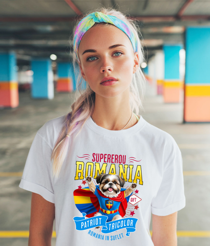 Tricou Femei, Barbati, Copii, Fata, Baiat, Unisex Personalizat Shih Tzu în Costum de Căpitan România – Cadou Personalizat pentru Iubitorii de Câini [2]