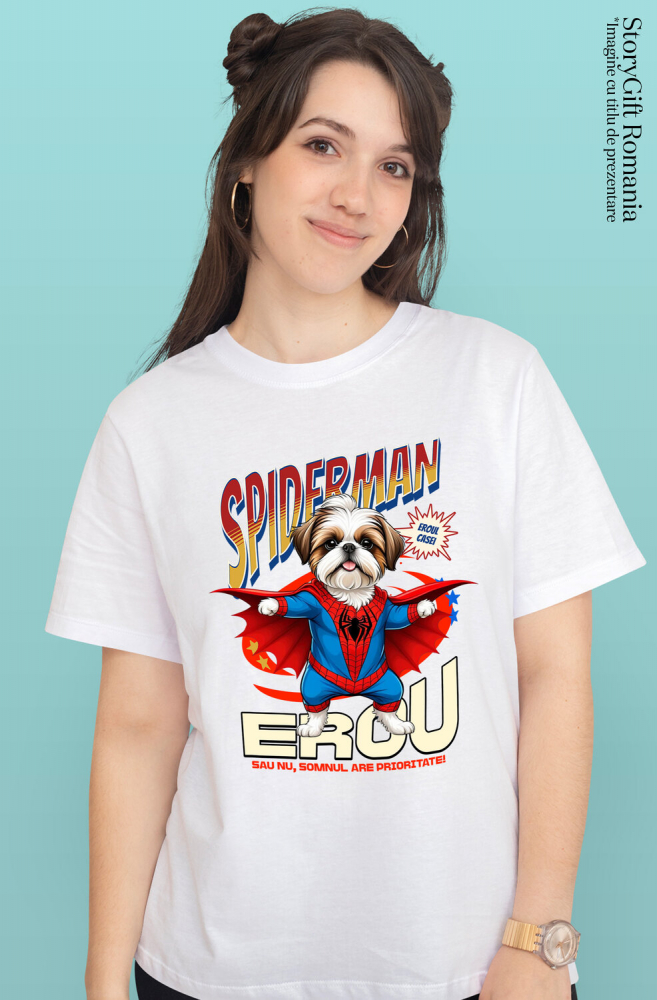 Tricou Femei, Barbati, Copii, Fata, Baiat, Unisex Personalizat Shih Tzu în Costum Spider-Man - Cadou Personalizat pentru Copii și Familie [2]