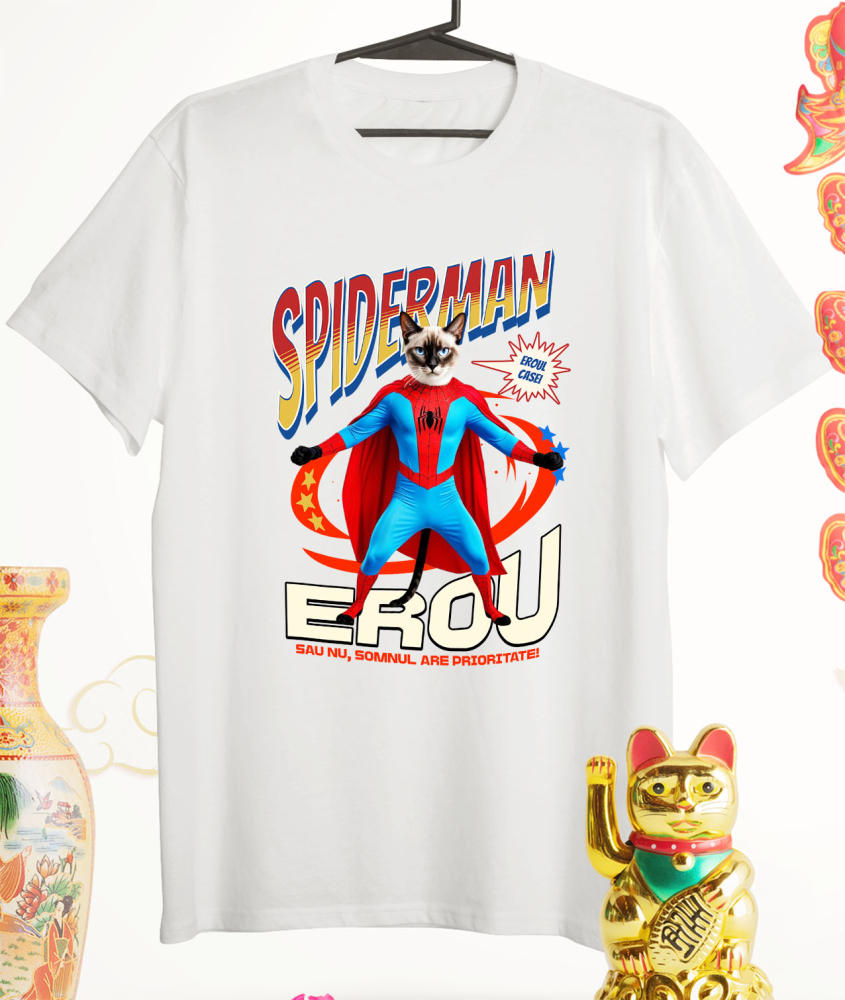 Tricou Femei, Barbati, Copii, Fata, Baiat, Unisex Personalizat Pisică Siameză în Costum Spider-Man - Cadou Personalizat pentru Iubitorii de Pisici și Copii [3]