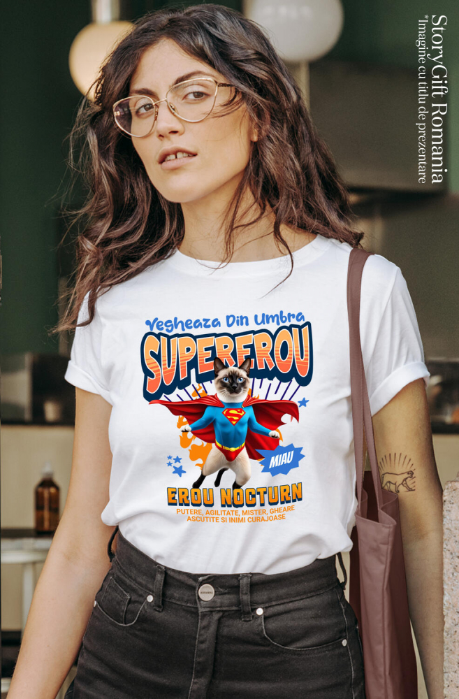 Tricou Femei, Barbati, Copii, Fata, Baiat, Unisex Personalizat Pisică Siameză Supererou – Design Personalizat pentru Iubitorii de Animale și Familie [2]