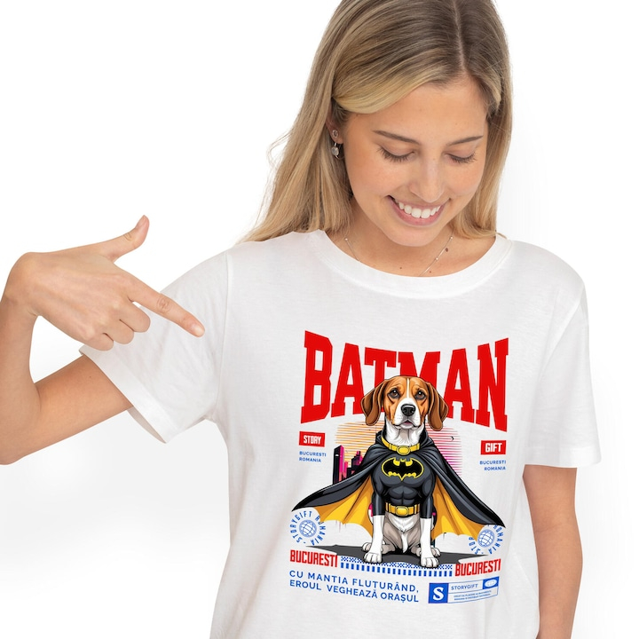 Tricou Femei cu Silueta Umana Alergare Supereroi Personaje Antrenament Motivational Puternic cu imprimeu pe Fata, 100% Bumbac, Alb, S [1]