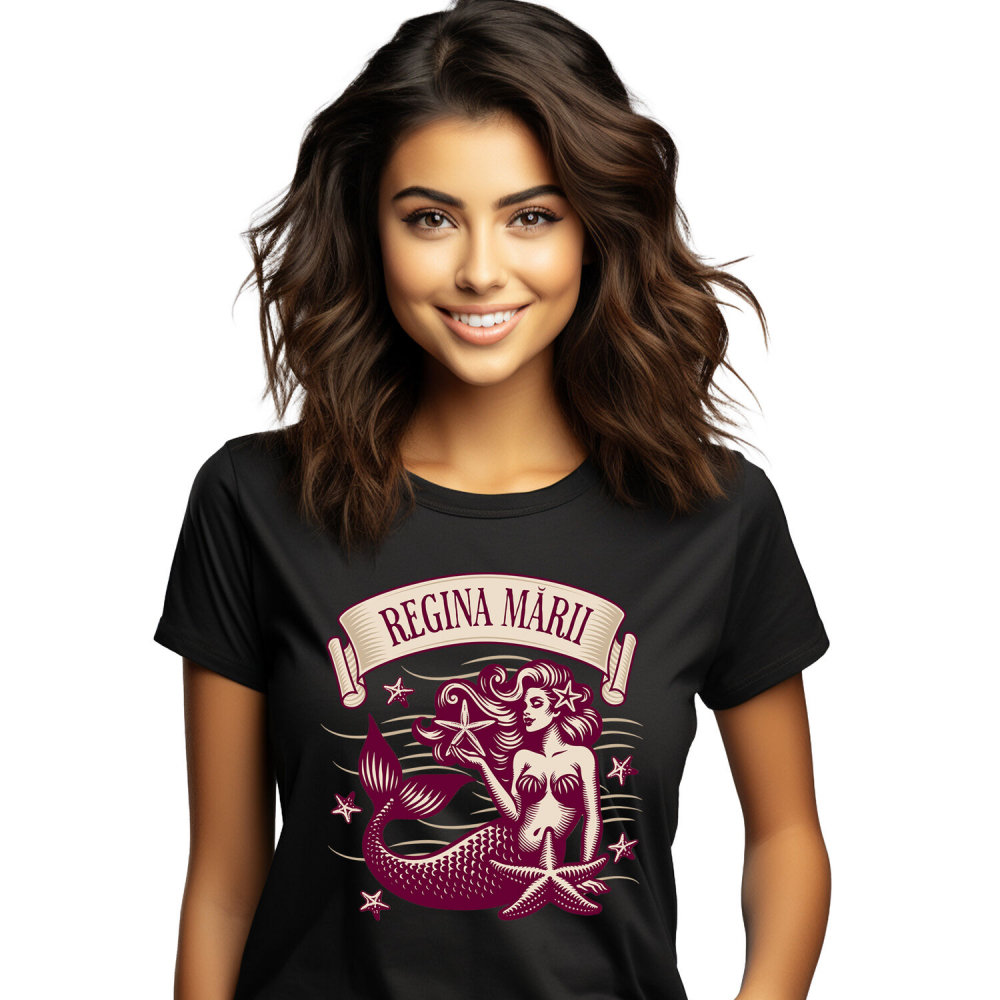 Tricou Femei, Barbati, Copii, Fata, Baiat, Unisex Personalizat "Produse personalizate pentru vacanță – Sirena cu stele de mare și regina mării în lumea acvatică" [1]