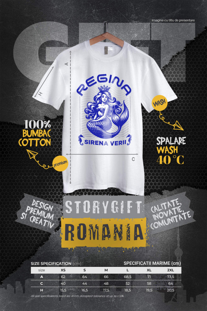 Tricou Femei, Barbati, Copii, Fata, Baiat, Unisex Personalizat Sirena de Mare cu Coroană și Păr Lung - Regină a Mării pentru Cadouri Unice [4]