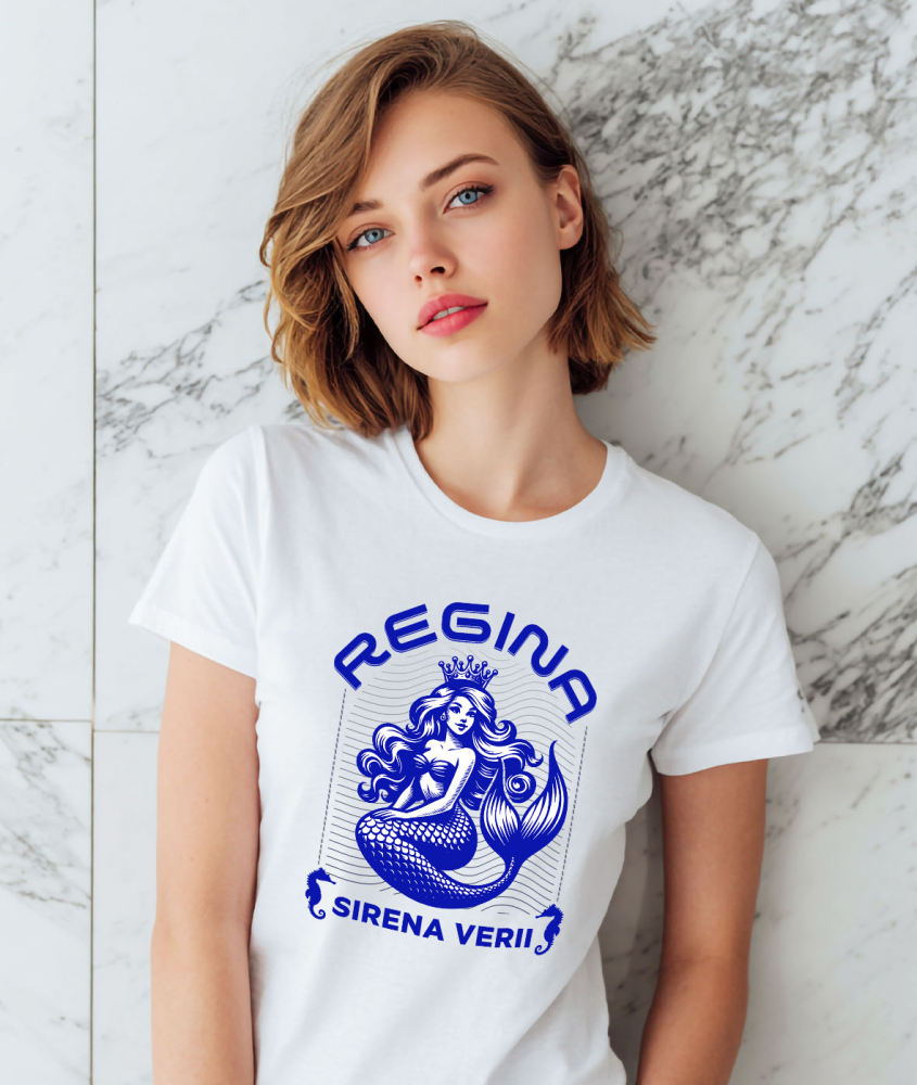 Tricou Femei, Barbati, Copii, Fata, Baiat, Unisex Personalizat Sirena de Mare cu Coroană și Păr Lung - Regină a Mării pentru Cadouri Unice [2]