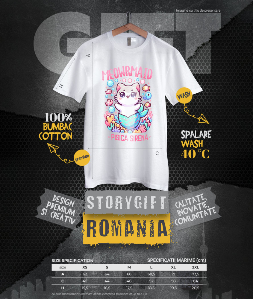 Tricou Femei, Barbati, Copii, Fata, Baiat, Unisex Personalizat Sirena Vesela Pisica Cu Coada Albastra – Cadou Personalizat Meowrmaid pentru Familie și Prieteni [4]