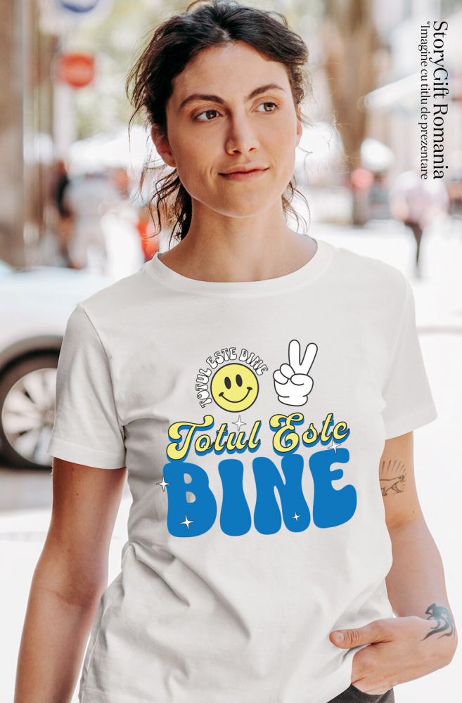 Tricou Femei, Barbati, Copii, Fata, Baiat, Unisex Personalizat Totul Este Bine – Tricou Personalizat cu Smiley Face Galben și Mesaj Inspirațional [2]