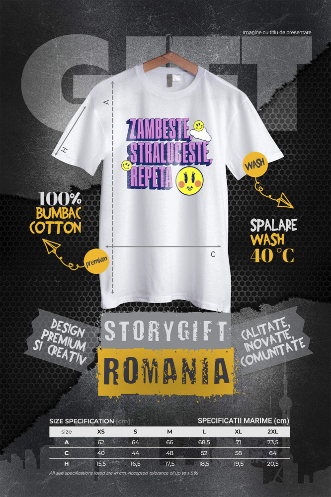 Tricou Femei, Barbati, Copii, Fata, Baiat, Unisex Personalizat Zâmbește, Strălucește, Repeta - Cadouri Personalizate cu Mesaj Amuzant și Energie Pozitivă [4]