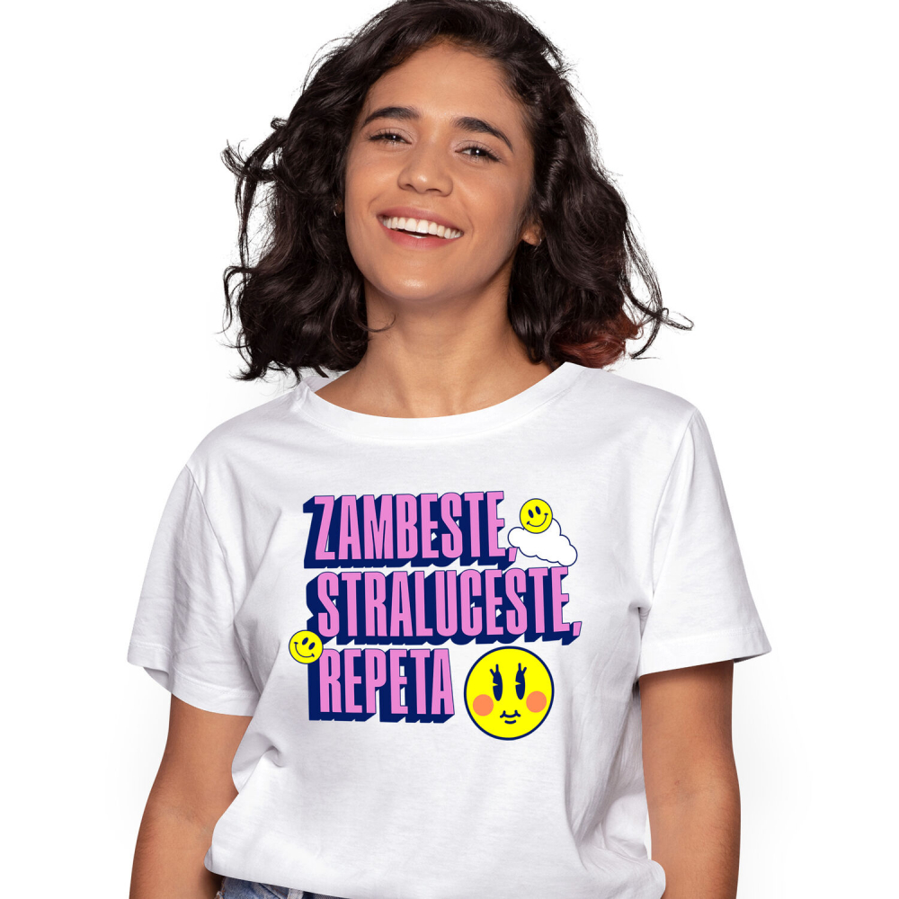 Tricou Femei, Barbati, Copii, Fata, Baiat, Unisex Personalizat Zâmbește, Strălucește, Repeta - Cadouri Personalizate cu Mesaj Amuzant și Energie Pozitivă [1]