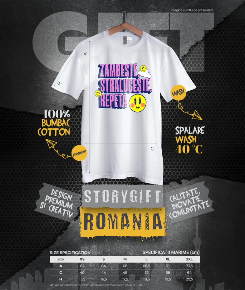 Tricou Femei, Barbati, Copii, Fata, Baiat, Unisex Personalizat Zâmbește, Strălucește, Repeta - Cadouri Personalizate cu Mesaj Amuzant și Energie Pozitivă [4]