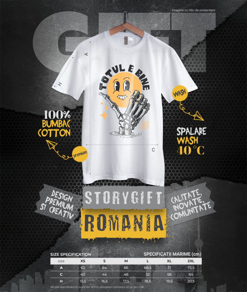 Tricou Femei, Barbati, Copii, Fata, Baiat, Unisex Personalizat Smiley Face Vesel și Mână Umană - Mesaj Incurajator „Totul E Bine” Cadou Motivațional [4]