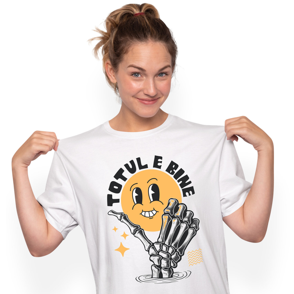 Tricou Femei, Barbati, Copii, Fata, Baiat, Unisex Personalizat Smiley Face Vesel și Mână Umană - Mesaj Incurajator „Totul E Bine” Cadou Motivațional [1]